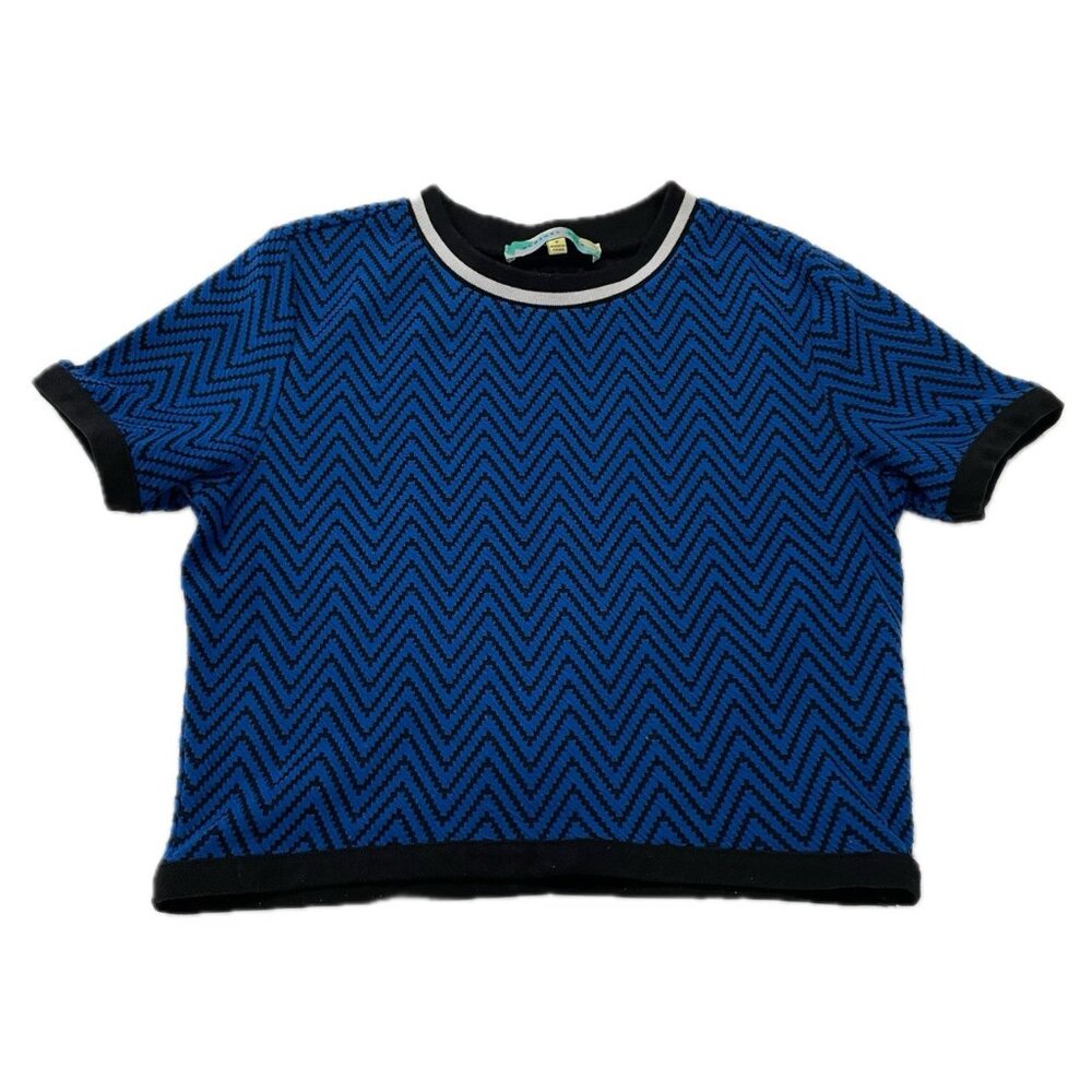 Endless Rose Blue and Black Herringbone Womens Crop Top